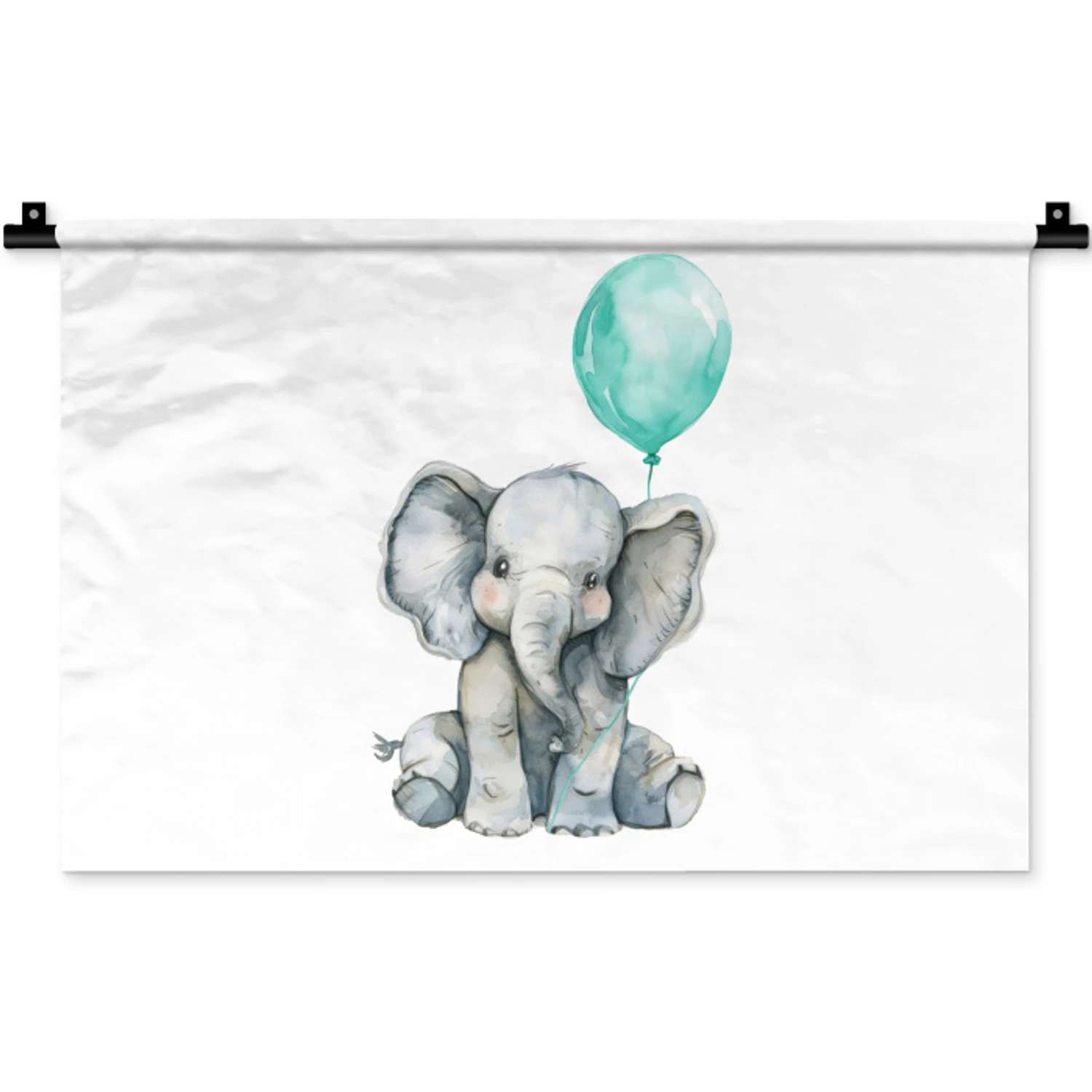 Olifant - Baby - Dieren - Blauwe ballon Wandkleed katoen klein -zz3d