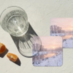 Rivier - Winter - Landschap - Sneeuw - Zonsopgang onderzetter kurk middel -sfeer4