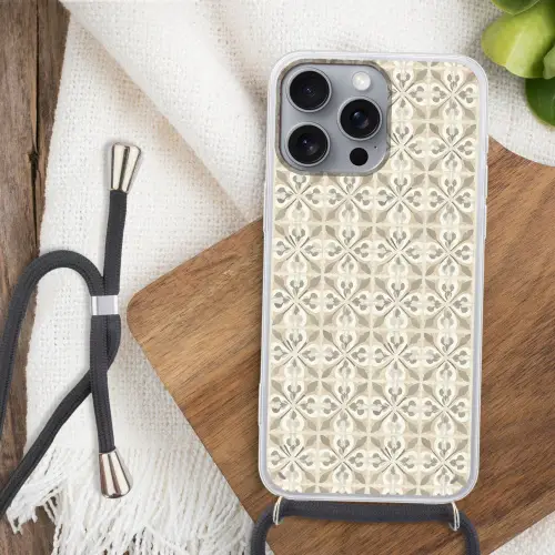 Tegel - Motief - Beige Hoesje iPhone 16 Pro Max met koord klein 804 -sfeer4