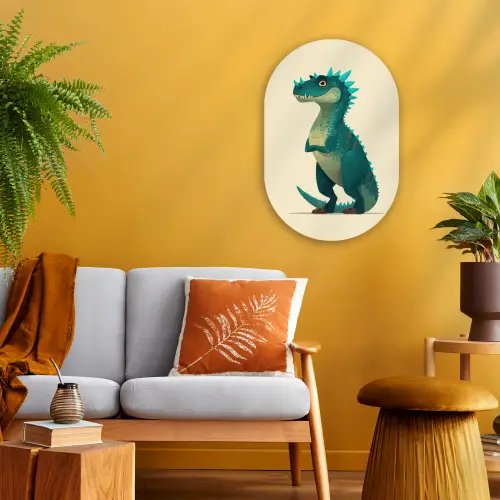Dinosaurus - Turquoise - Stekels Wandcirkel Ovaal Forex klein -sfeer4