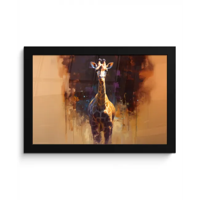 Giraf - Bruin - Abstract - Geschilderd fotolijst zwart zonder passe partout klein -3d