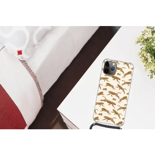 Panters - Dieren - Beige - Bruin - Patroon Hoesje iPhone 12 Pro met koord klein -kamer