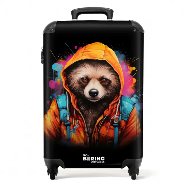 Wasbeer met oranje jas en verfspetters NBS - Handbagage koffer - Unisex middel -productfoto_recht