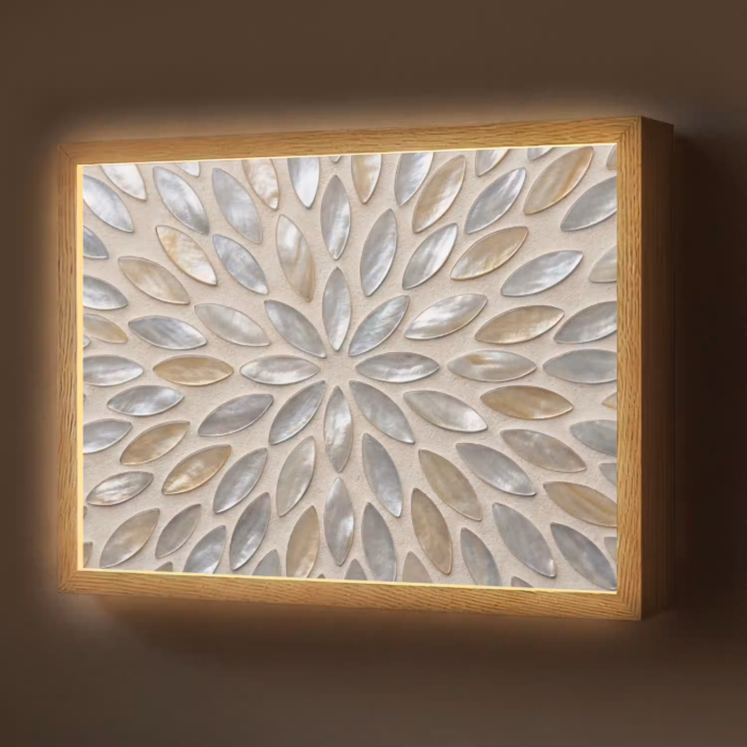 Patroon - Ovaal - Glanzend - Abstract - Beige Light Box met batterij (Wandlamp) middel -z3d_website