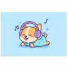 Corgi - Koptelefoon - Blauw - Muzieknoten poster papier klein -3d