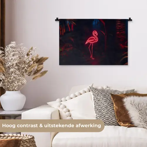 Flamingo - Roze - Neon - Licht Wandkleed katoen klein -sfeer1