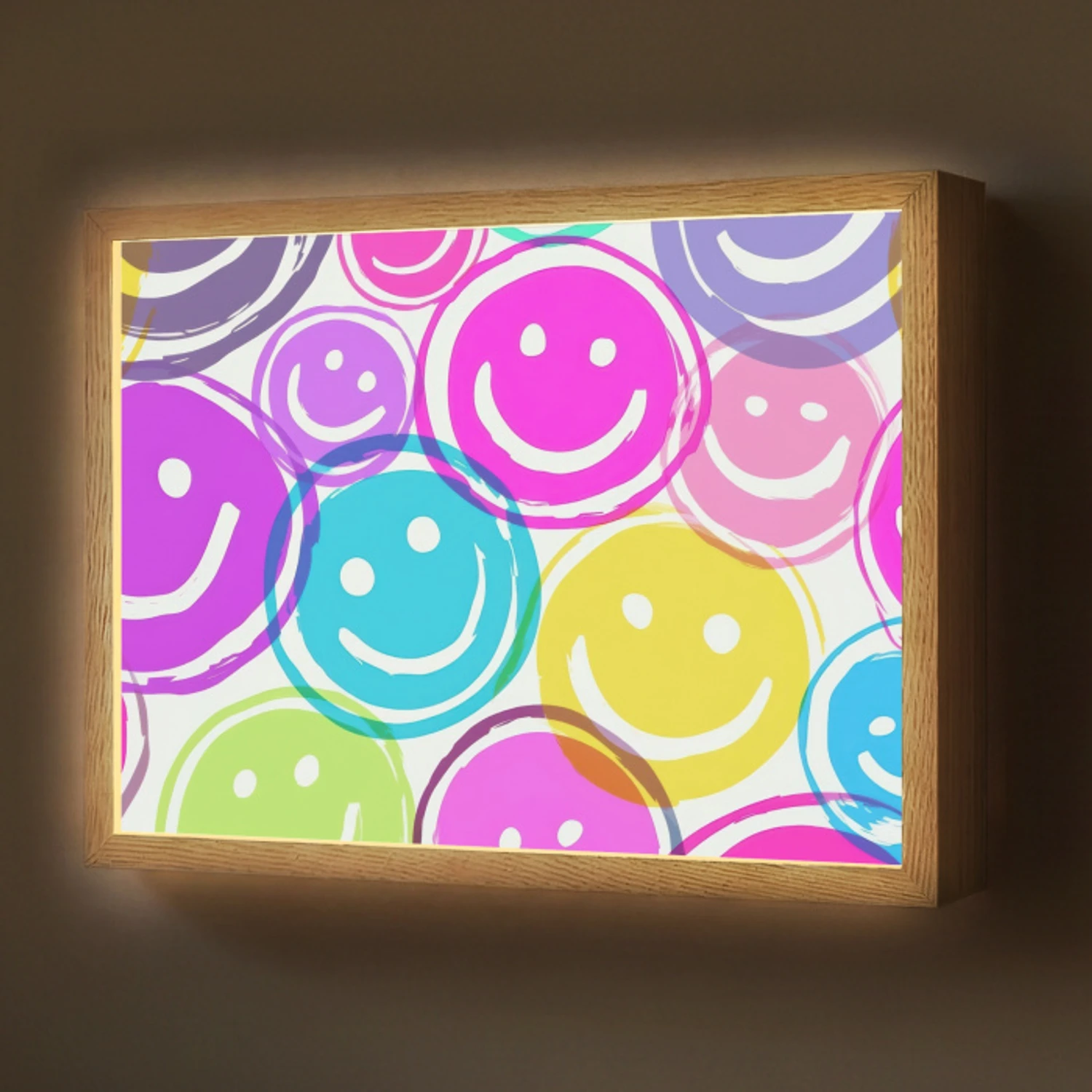 Smileys - Kleurrijk - Neon Light Box met batterij (Wandlamp) middel -z3d_website