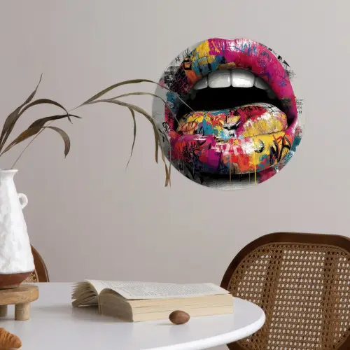 Lippen - Graffiti - Expressief Wandcirkel behangsticker klein -sfeer3