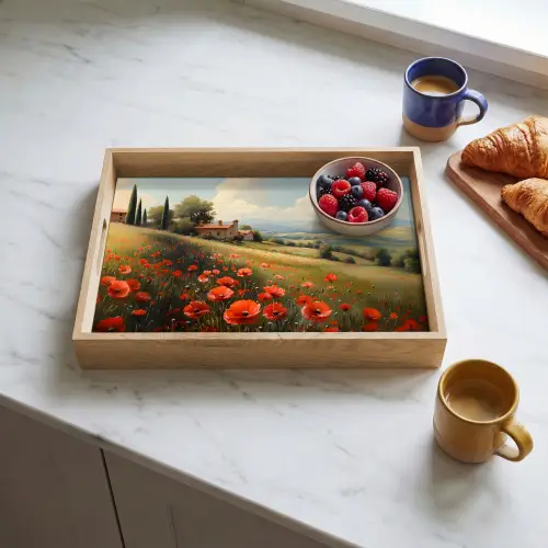 Klaprozen - Rood - Heuvels - Landschap Dienblad Rechthoek middel -sfeer2