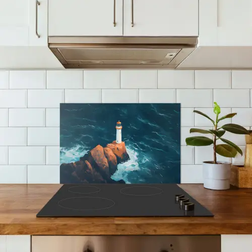 Vuurtoren - Rots - Zee - Golven keuken achterwand spatscherm klein -sfeer2
