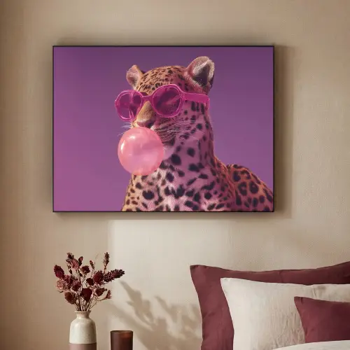 Panter - Zonnebril - Kauwgombel - Roze Textielframe zwart klein -sfeer1