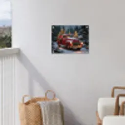Kersttruck - Sneeuwbos - Rood tuinposter los doek klein -sfeer8