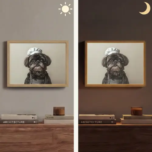 Kokskleding - Zwart - Hondje Light Box met batterij (Wandlamp) middel -sfeer3