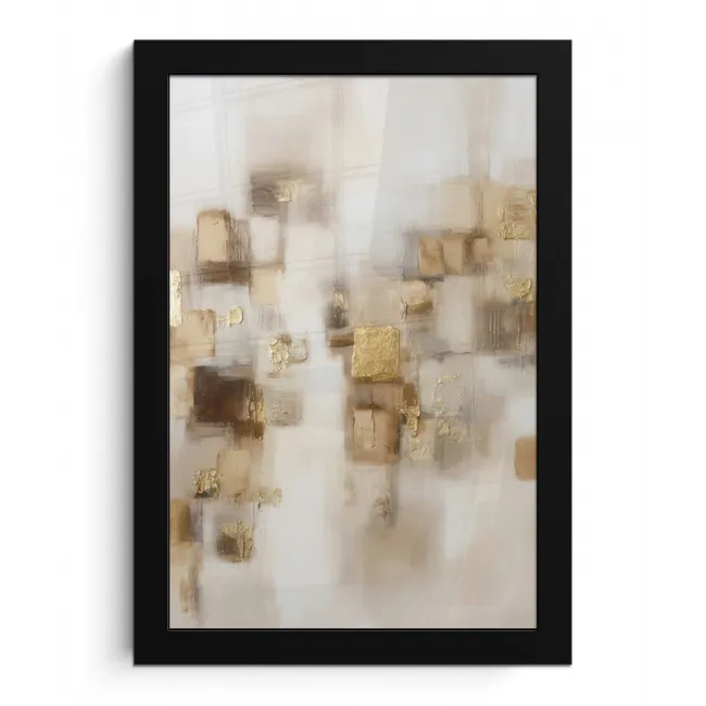 Abstracte vierkanten - Aardetonen - Mistig fotolijst zwart zonder passe partout klein -3d