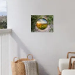 Ronde poort naar zonnebloemveld tuinposter los doek klein -sfeer8