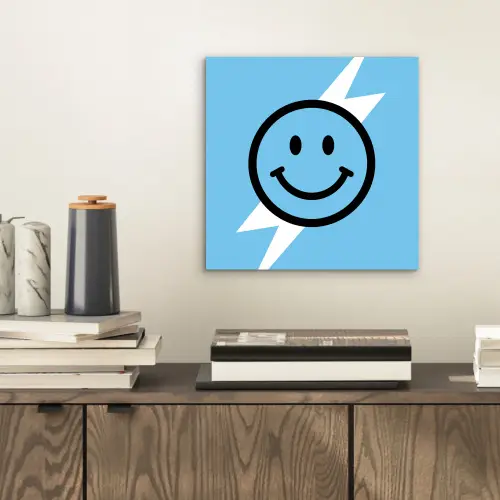 Smiley - Blauw - Bliksem aluminium wit klein -sfeer1