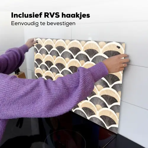 Waaier - Patroon - Zwart - Beige Inductie beschemer met haakjes klein 777 -ky-ophangen-nl