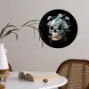 Schedel - Blauw - Bloemen - Bladeren Wandcirkel behangsticker klein -sfeer3