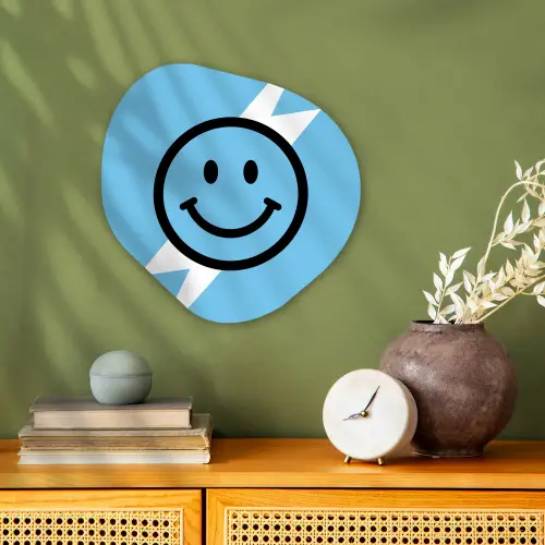 Smiley - Blauw - Bliksem Wandcirkel Organisch Forex 3mm klein -sfeer2
