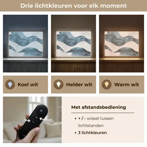 Lijnen - Golven - Abstract - Blauw Light Box met batterij (Wandlamp) middel -USP_lichtkleurNL