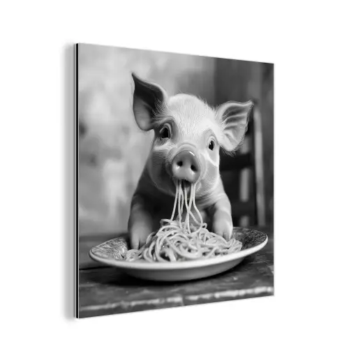 Varken - Schattig - Spaghetti - Zwart wit - Dier aluminium wit klein -3d
