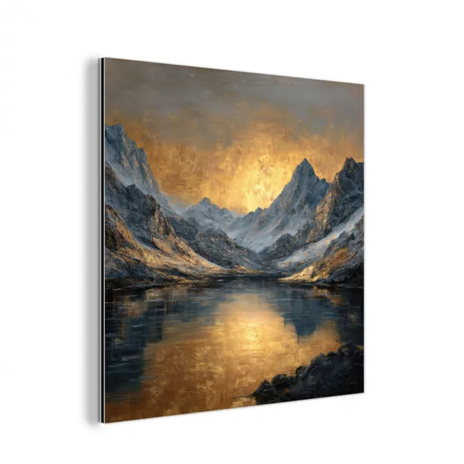 Aluminium schilderij - Berglandschap met Gouden Zonsondergang