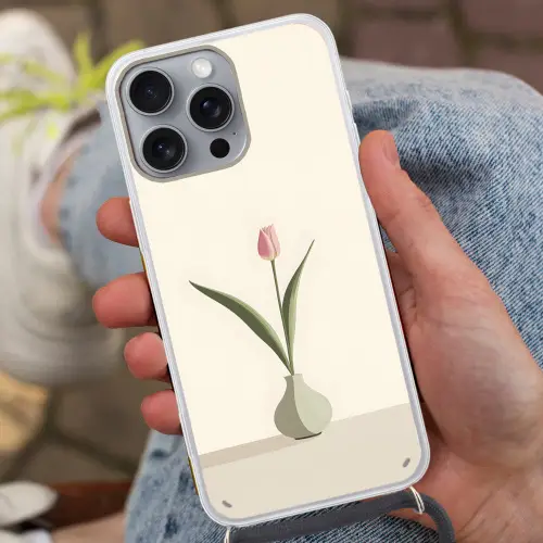 Tulp - Vaas - Beige Hoesje iPhone 16 Pro Max met koord klein -sfeer3