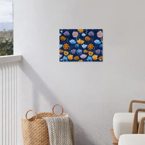 Bloemen - Patroon - Blauw - Contrast tuinposter los doek klein -sfeer8