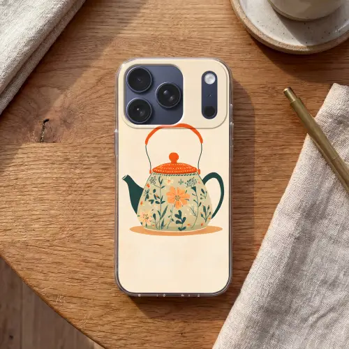 Oranje - Theepot - Bloemen - Bladeren Telefoonhoesje iPhone 17 Pro klein -sfeer1