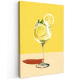 Wijnglas - Citroen - Geel - Minimalistisch Tuinposter op houten frame 2 cm dik middel -3d