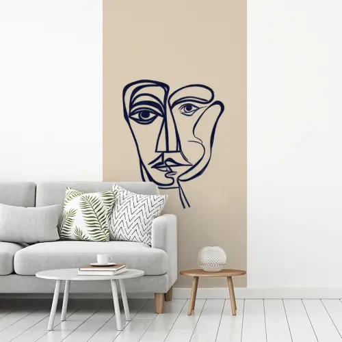 Minimalistisch - Lijnillustratie - Beige - Donkerblauw fotobehang vinyl groot -woonkamer