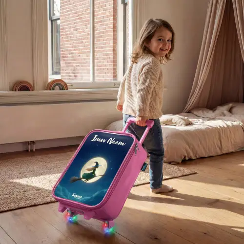 Heks in Maanlichtvlucht Kinderkoffer - Roze klein -sfeer1