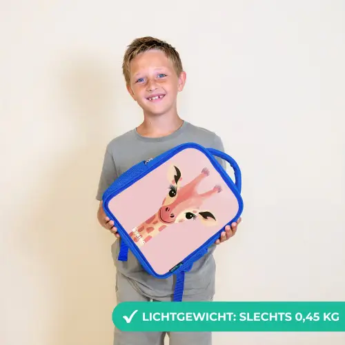 Giraffe - Wimpers - Minimalistisch - Roze Kinderrugzak - Blauw middel -sfeer1_NL