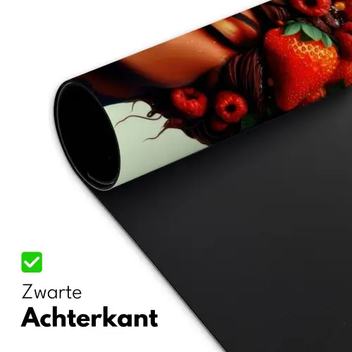 Vrouw - Chocolade - Frambozen - Aardbeien - Koekjes Muismat XXL klein -sfeer2