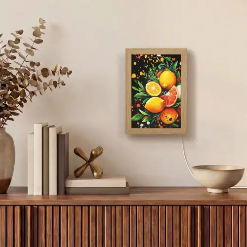 Citroenen - Zwart - Kruiden - Graffiti - Verf Light Box met kabel (Tafellamp) klein -sfeer2