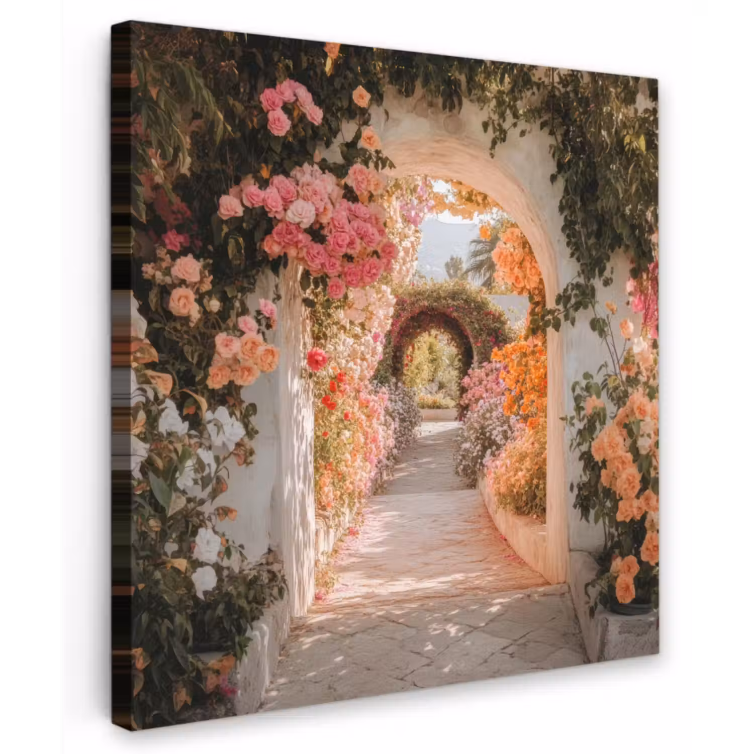 Canvas schilderij - Doorkijk - Boog - Bloemen - Pastel