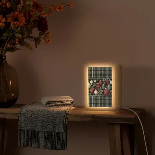 Kerstballen - Rood - Hulsttakken - Patroon Light Box met kabel (Wandlamp) klein -sfeer4