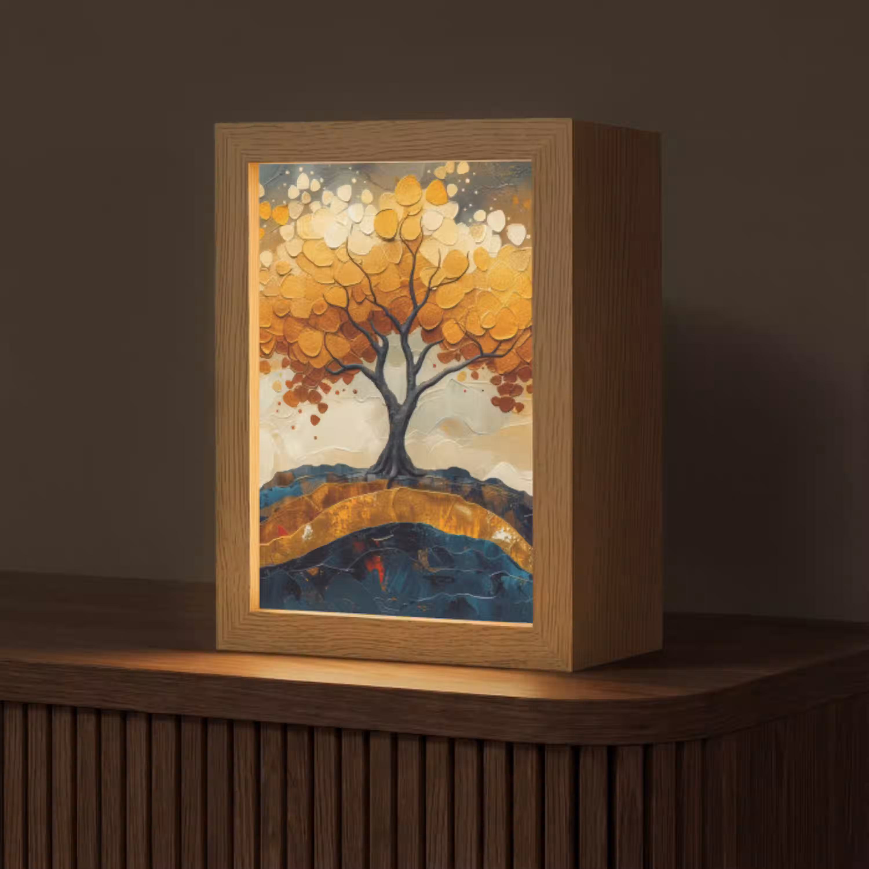 Boom - Natuur - Goud - Modern Light Box met kabel (Tafellamp) klein -z3d_website