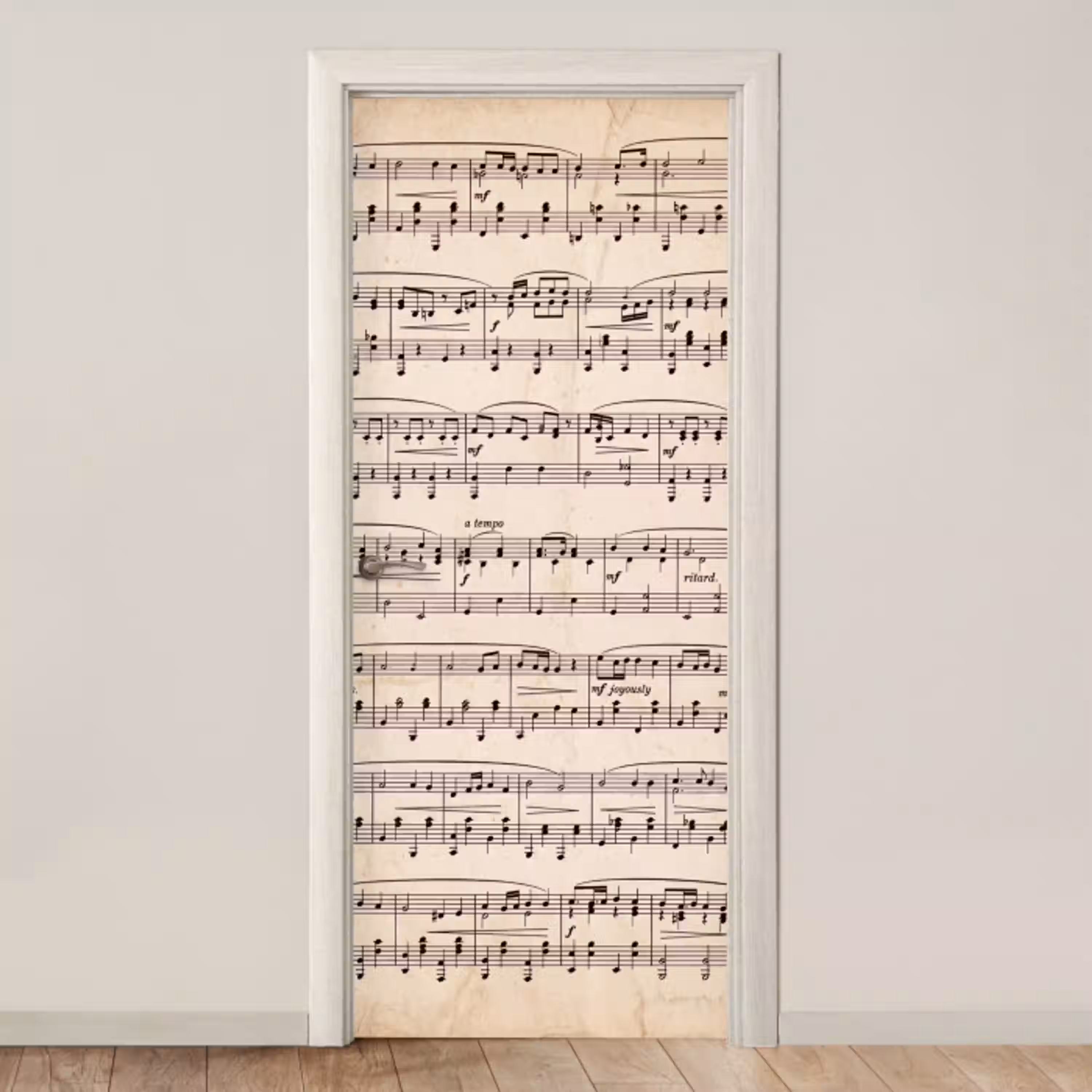 Muzieknotatie - Notenbalken - Kunst - Klassiek - Beige deurposter klein -3d_beige
