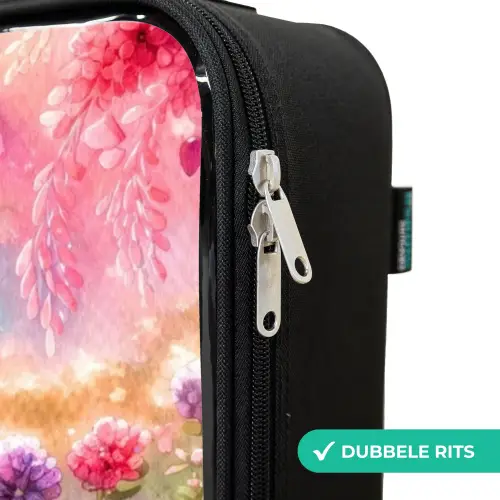 Kitten met regenboog en bloemen Kinderkoffer - Zwart klein -rits_NL