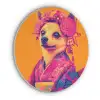 Kimono - Hondje - Bloemenkroon - Oranje Akoestische PET Vilt - Rond klein -3d