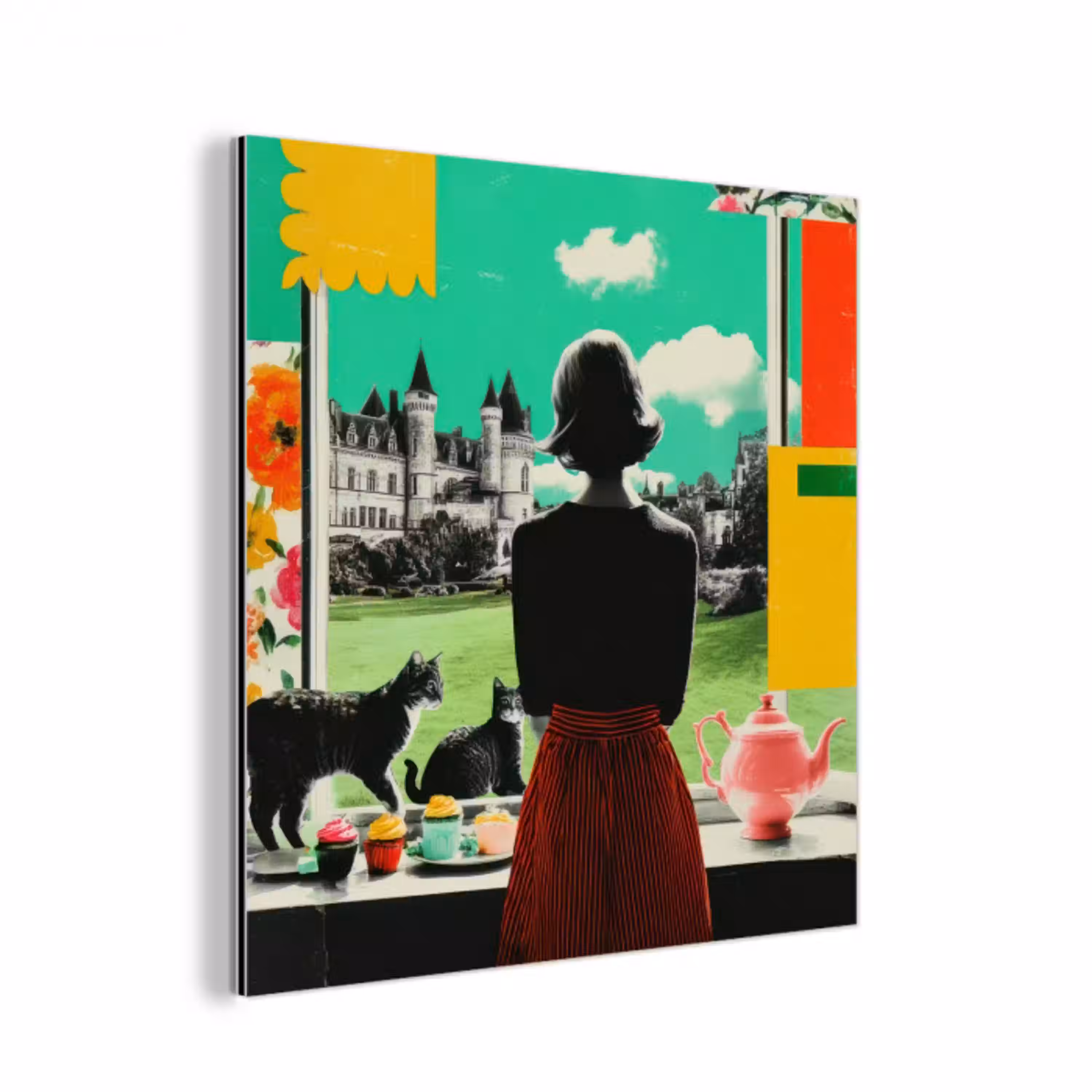 Vrouw - Keuken - Katten - Doorkijk aluminium wit klein -3d