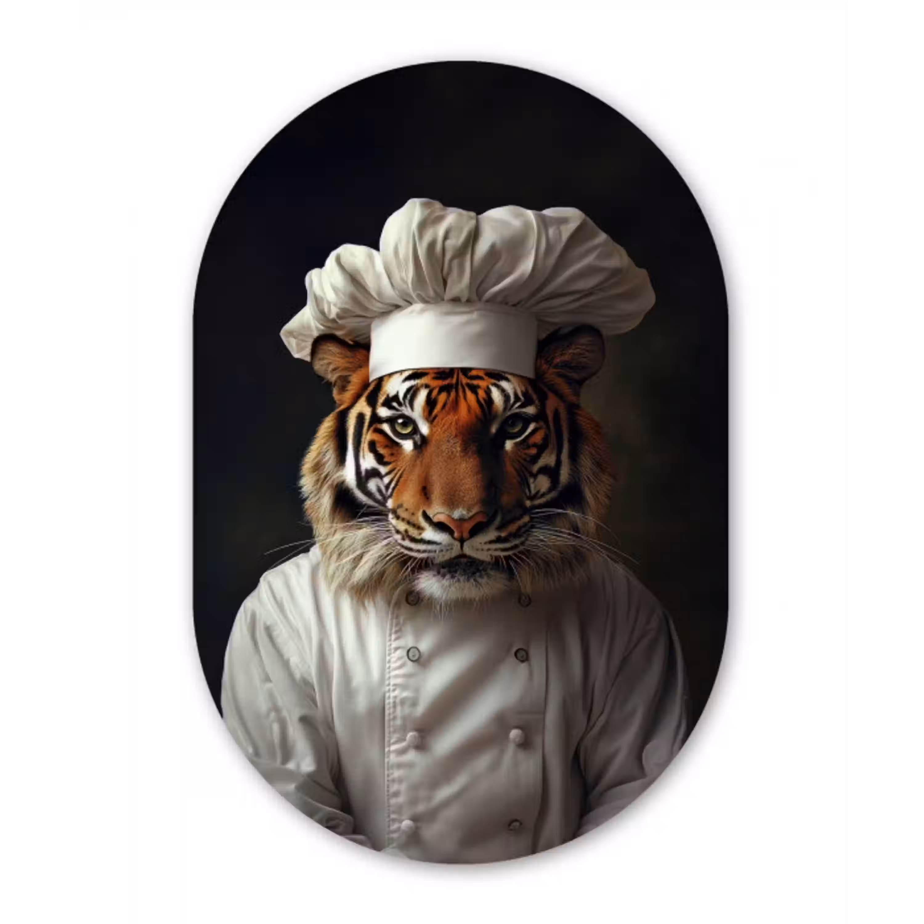 Tijger - Kokskleding - Bruin Wandcirkel Ovaal Glas middel -3d
