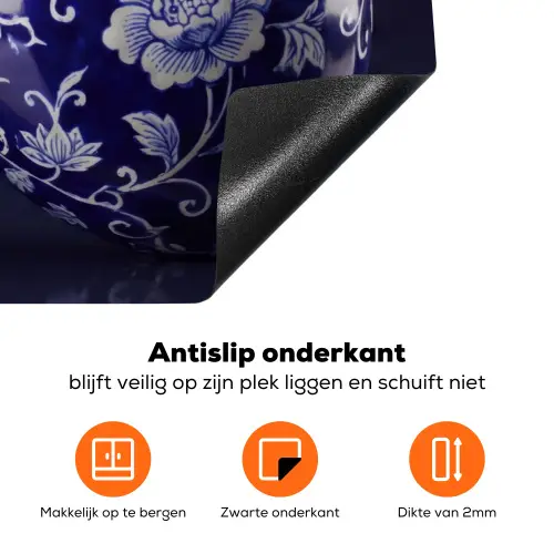 Porselein- Kersen - Delfts - Blauw Inductie beschermer vinyl 3mm klein -zzzzzzz-td-onderkant