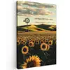 Zonnebloem - Veld - Windmolen Tuinposter op houten frame 2 cm dik klein -3d