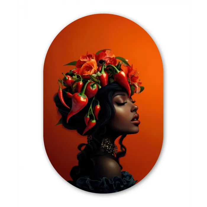 Vrouw - Chilipepers - Pepers - Bloemen Wandcirkel Ovaal Forex klein -3d