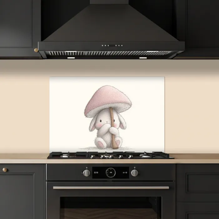 Paddenstoel - Konijn - Roze keuken achterwand spatscherm klein -sfeer1