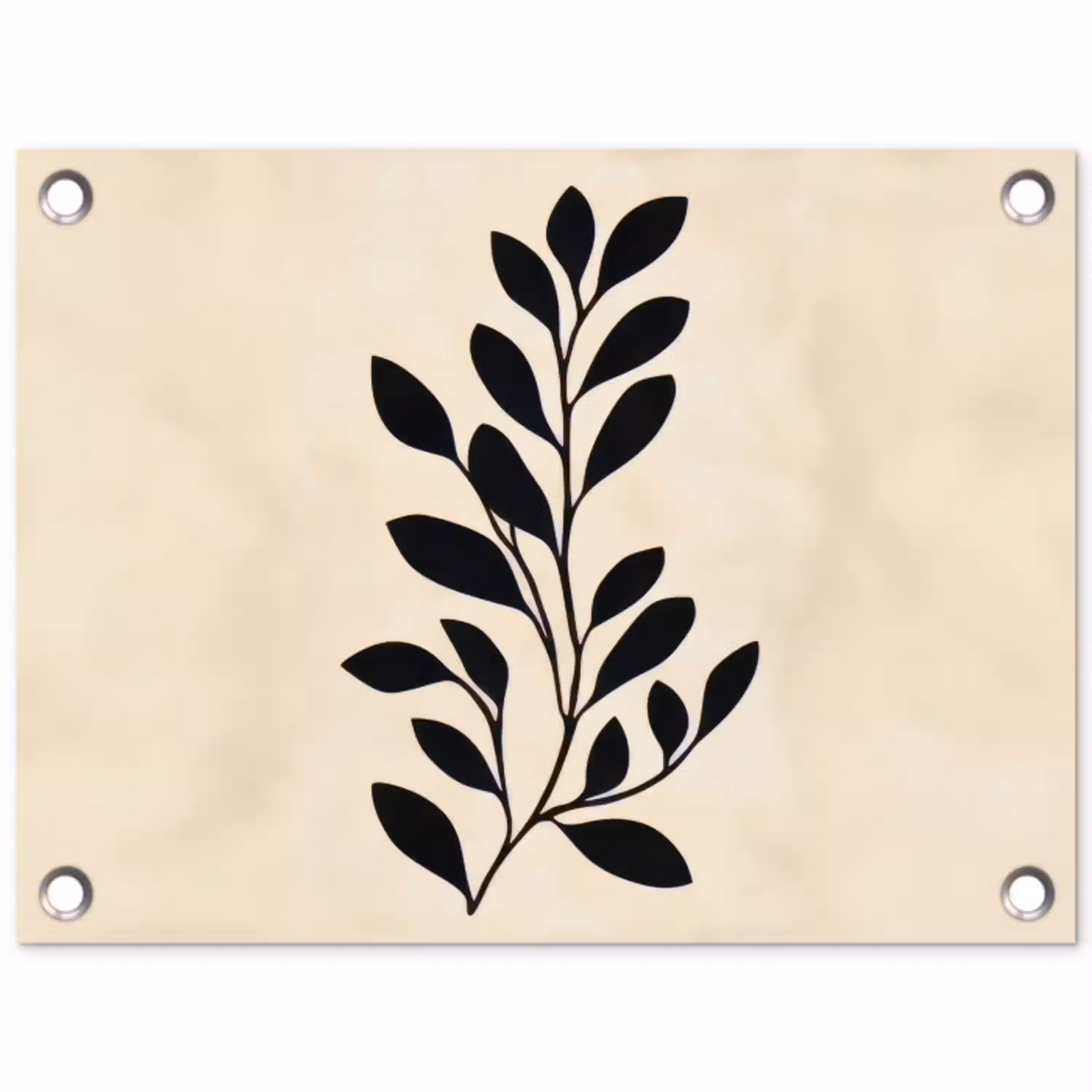 Minimalistisch - Tak - Bladeren - Zwart tuinposter los doek klein -3d