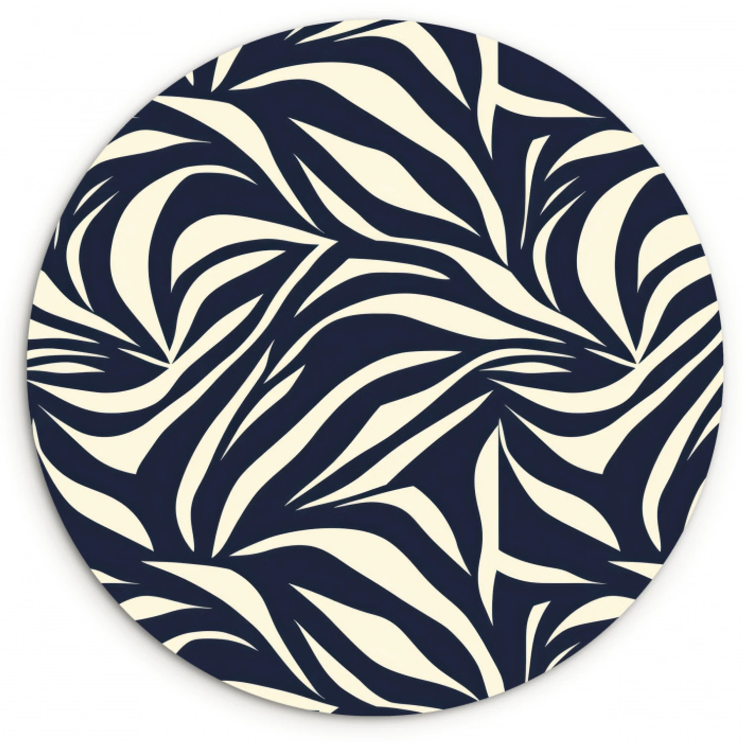 Bladvormen - Blauw - Patroon - Wit Wandcirkel kunststof plaat 5mm dik klein 188 -3d