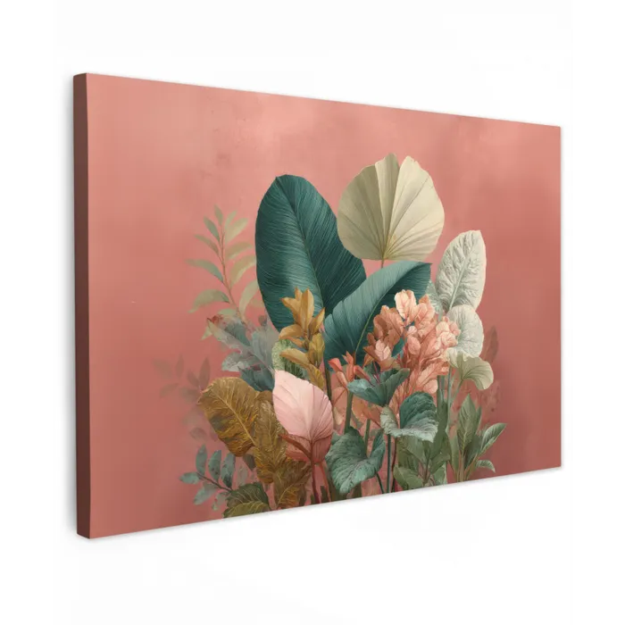 Tropische bladeren - Bloemen - Roze - groen canvas 2cm klein -z3d
